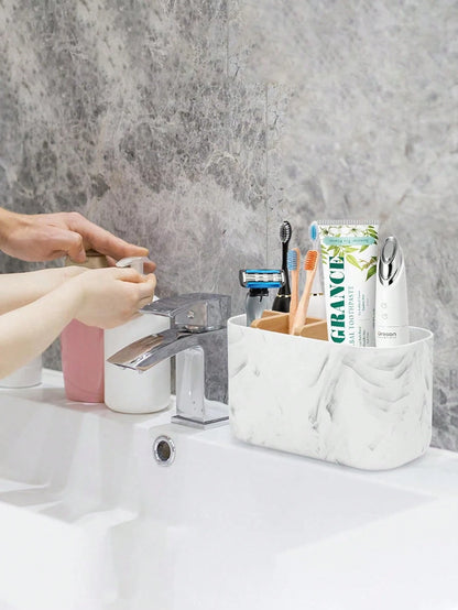 5-Slot Bathroom Toothbrush Holder With Bamboo Divider, Electric Toothbrush Stand, Toothbrush And Toothpaste Storage Organizer For Countertop