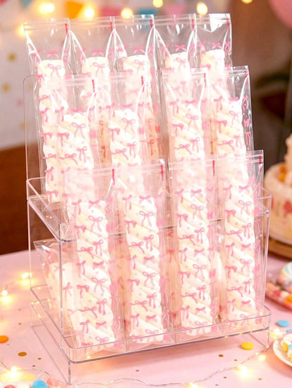 50/100pcs Pink Bow Pattern Self-Sealing Candy Bags, Transparent Plastic Baking Gift Bags For Baby Shower, Gift Packaging Bags, Snack Bags, Party Decorations, Baby Shower Decor, Baking Cookies Chocolat