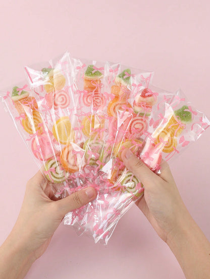 50/100pcs Pink Bow Pattern Self-Sealing Candy Bags, Transparent Plastic Baking Gift Bags For Baby Shower, Gift Packaging Bags, Snack Bags, Party Decorations, Baby Shower Decor, Baking Cookies Chocolat