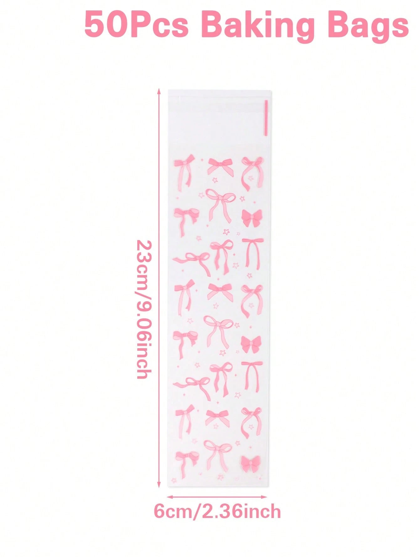 50/100pcs Pink Bow Pattern Self-Sealing Candy Bags, Transparent Plastic Baking Gift Bags For Baby Shower, Gift Packaging Bags, Snack Bags, Party Decorations, Baby Shower Decor, Baking Cookies Chocolat