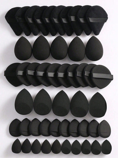50/40/30/20/10/5pcs Makeup Kit, Including: 10 Pieces Of Liquid Makeup Sponge+10 Pieces Of Mini Liquid Makeup Sponge+10 Pieces Of Triangular Powder Puff For Loose Powder And Makeup Set+10 Pieces Of Air