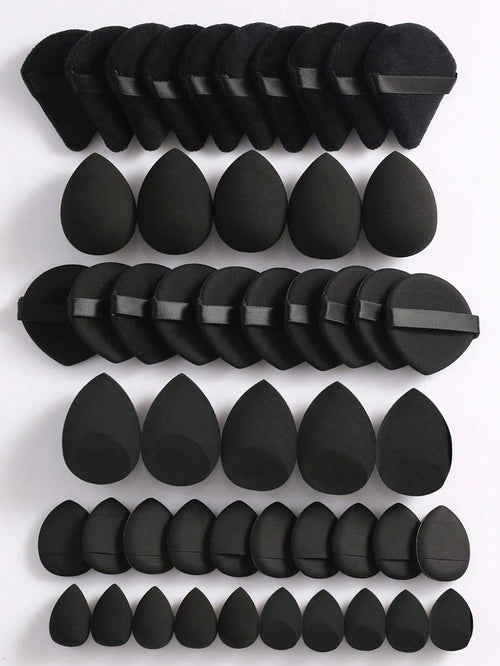 50/40/30/20/10/5pcs Makeup Kit, Including: 10 Pieces Of Liquid Makeup Sponge+10 Pieces Of Mini Liquid Makeup Sponge+10 Pieces Of Triangular Powder Puff For Loose Powder And Makeup Set+10 Pieces Of Air