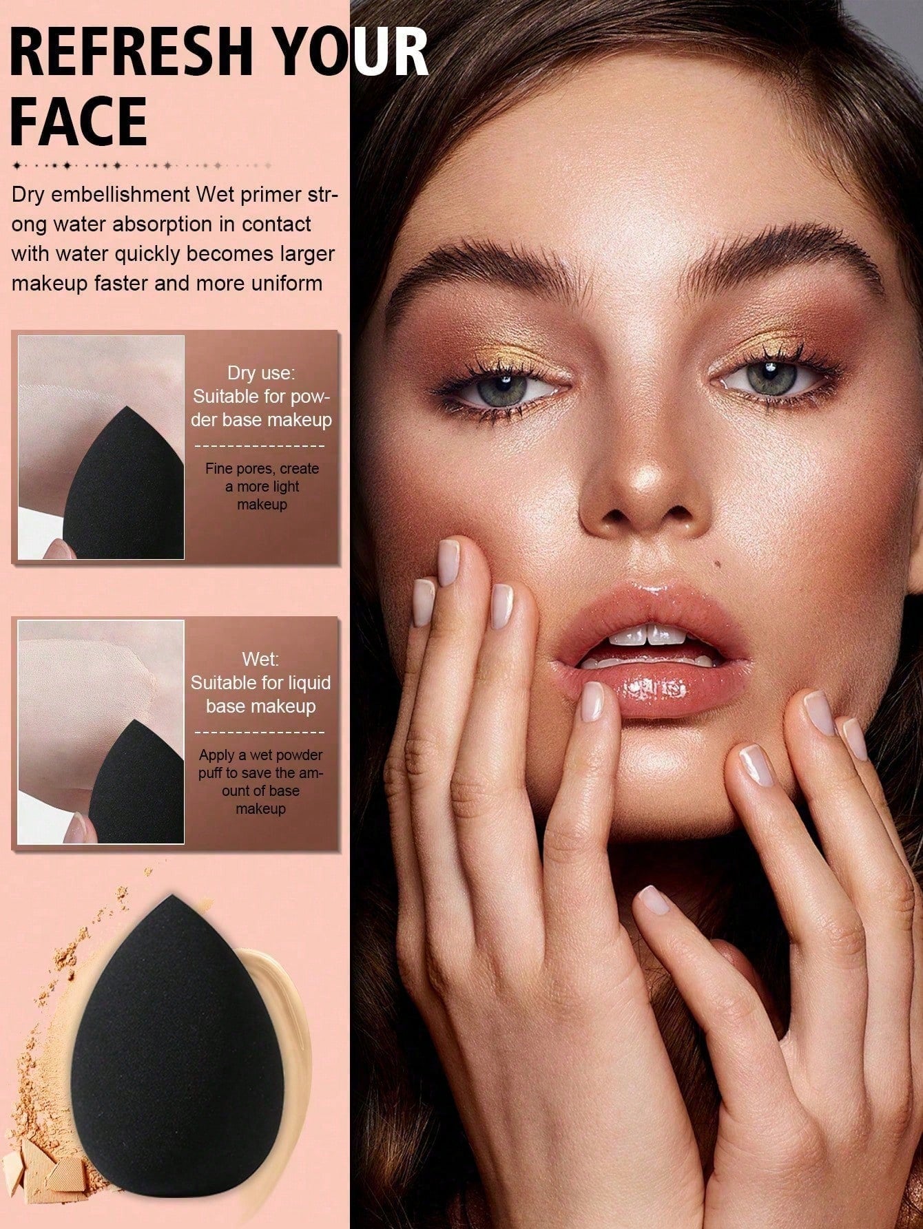 50/40/30/20/10/5pcs Makeup Kit, Including: 10 Pieces Of Liquid Makeup Sponge+10 Pieces Of Mini Liquid Makeup Sponge+10 Pieces Of Triangular Powder Puff For Loose Powder And Makeup Set+10 Pieces Of Air
