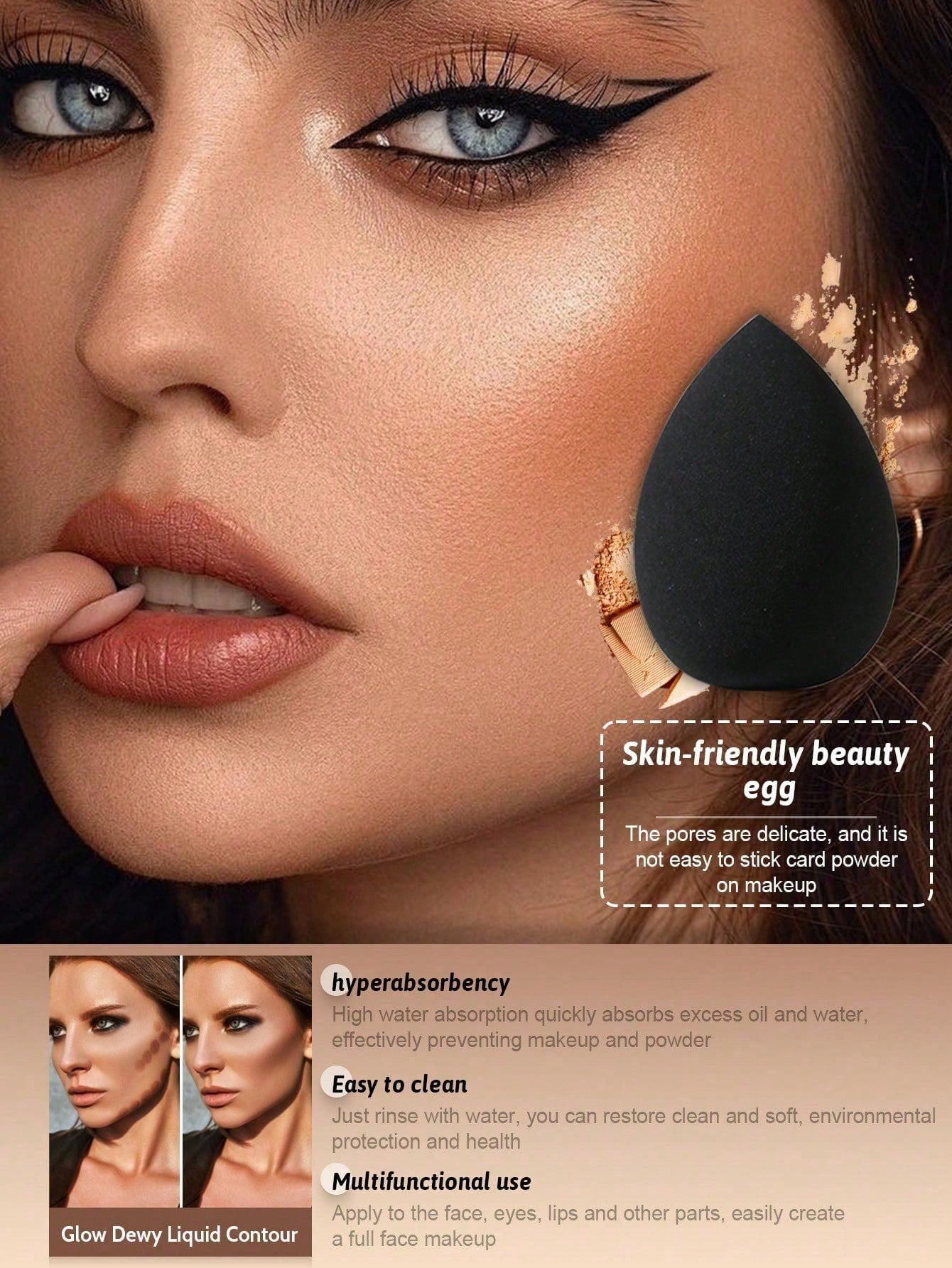 50/40/30/20/10/5pcs Makeup Kit, Including: 10 Pieces Of Liquid Makeup Sponge+10 Pieces Of Mini Liquid Makeup Sponge+10 Pieces Of Triangular Powder Puff For Loose Powder And Makeup Set+10 Pieces Of Air