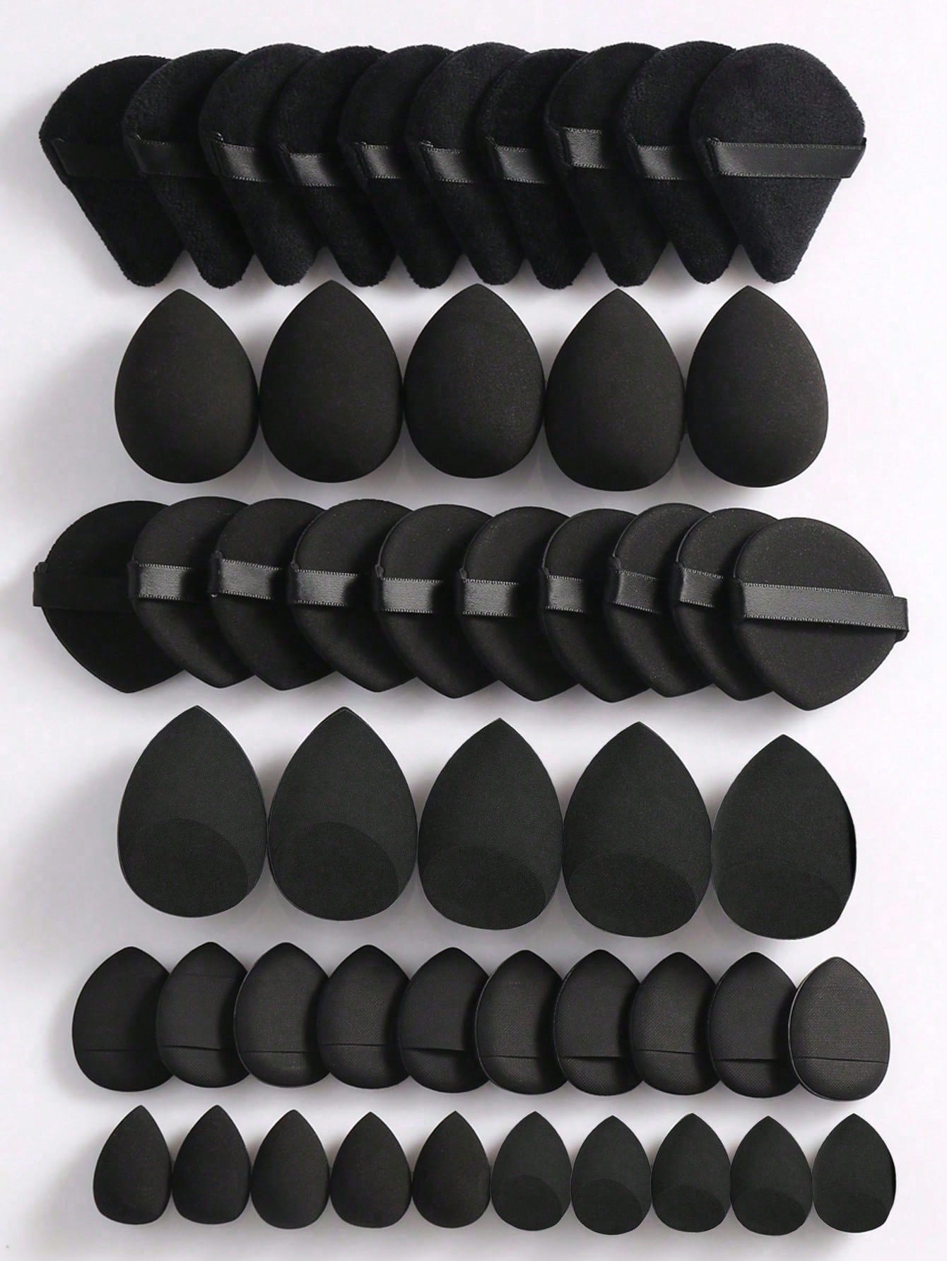 50/40/30/20/10/5pcs Makeup Kit, Including: 10 Pieces Of Liquid Makeup Sponge+10 Pieces Of Mini Liquid Makeup Sponge+10 Pieces Of Triangular Powder Puff For Loose Powder And Makeup Set+10 Pieces Of Air