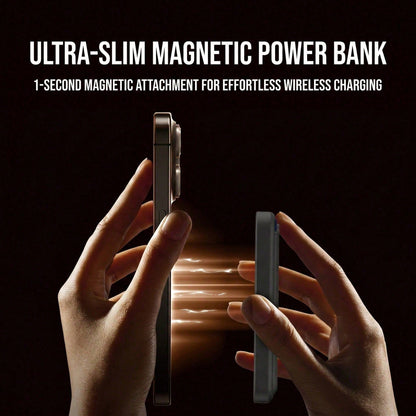 5000mAh Lightweight Magnetic Portable Charger, Ultra Slim Wireless Power Bank With Card Wallet, 15W Wireless Charging & 22.5W Wired Fast Charging, Compact Battery Pack For IPhone 12 13 14 15 Pro Max P