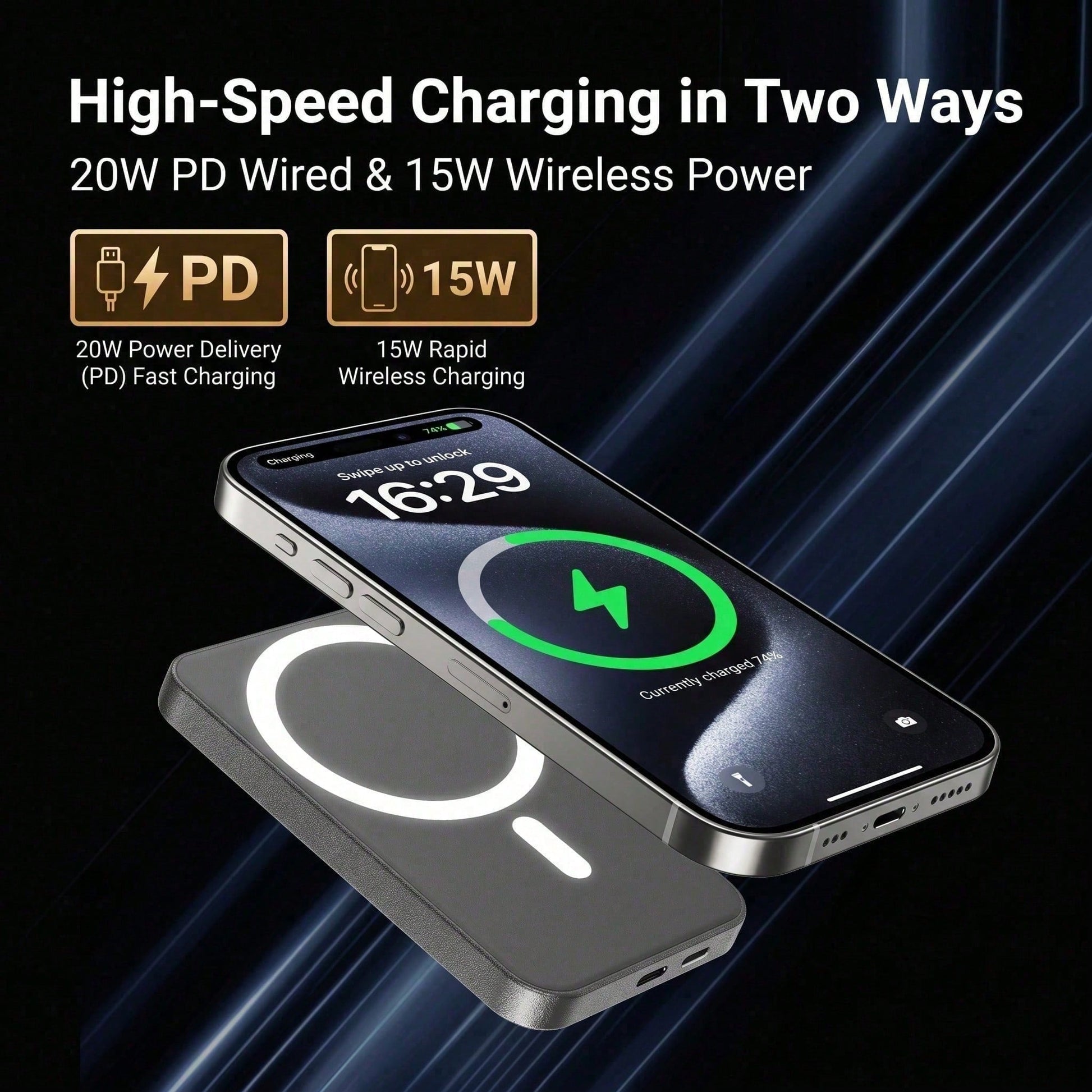 5000mAh Lightweight Magnetic Portable Charger, Ultra Slim Wireless Power Bank With Card Wallet, 15W Wireless Charging & 22.5W Wired Fast Charging, Compact Battery Pack For IPhone 12 13 14 15 Pro Max P