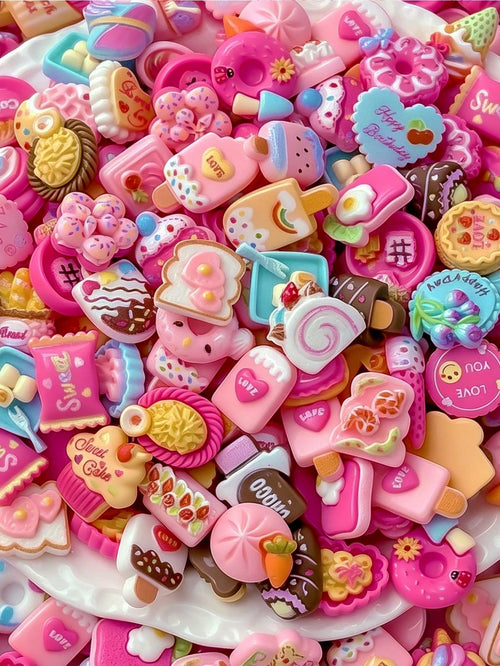 50pcs Cute 3D Dessert Resin Nail Art Charms, Mixed Mini Cake Donut Lollipop Ice Cream Candy Flat Back Nail Decorations, Cute Sweet Pink Pastry Design Nail Accessories, Suitable For Acrylic Nails, DIY