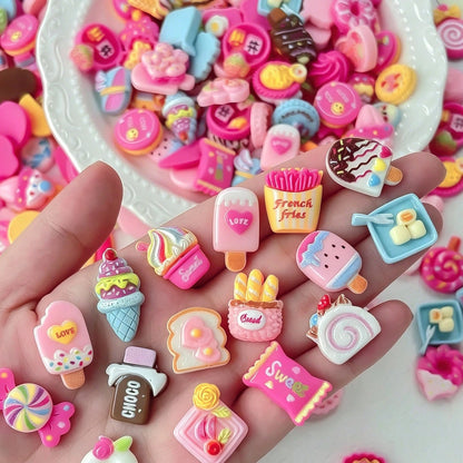 50pcs Cute 3D Dessert Resin Nail Art Charms, Mixed Mini Cake Donut Lollipop Ice Cream Candy Flat Back Nail Decorations, Cute Sweet Pink Pastry Design Nail Accessories, Suitable For Acrylic Nails, DIY