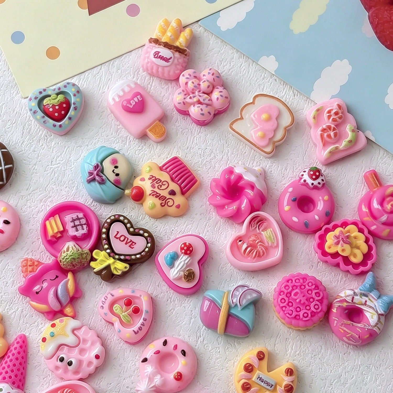 50pcs Cute 3D Dessert Resin Nail Art Charms, Mixed Mini Cake Donut Lollipop Ice Cream Candy Flat Back Nail Decorations, Cute Sweet Pink Pastry Design Nail Accessories, Suitable For Acrylic Nails, DIY