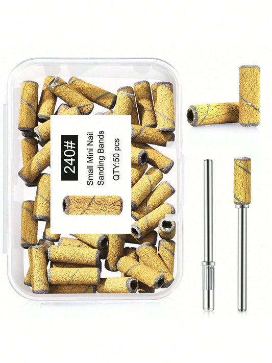 50Pcs Mini Nail Sanding Bands With Mandrel Bit, Available In 180/240 Grit Options, Fits Most Nail Drills For Acrylic Gel Shaping & Removal, For Home Salon & Beginners, Practical Supply For Fall Manicu