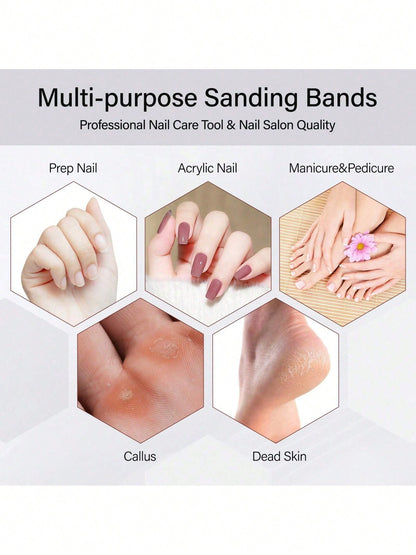 50Pcs Mini Nail Sanding Bands With Mandrel Bit, Available In 180/240 Grit Options, Fits Most Nail Drills For Acrylic Gel Shaping & Removal, For Home Salon & Beginners, Practical Supply For Fall Manicu