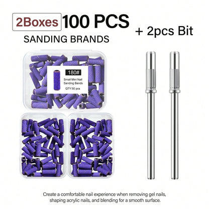 50Pcs Mini Nail Sanding Bands With Mandrel Bit, Available In 180/240 Grit Options, Fits Most Nail Drills For Acrylic Gel Shaping & Removal, For Home Salon & Beginners, Practical Supply For Fall Manicu