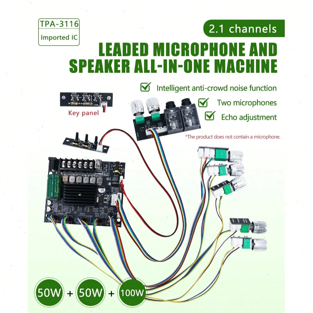 50W*50W*100W Car Power Amplifier Board- High Power Digital Audio Amplifier Module, 2.1 Channel Stereo With Bass And Treble Control