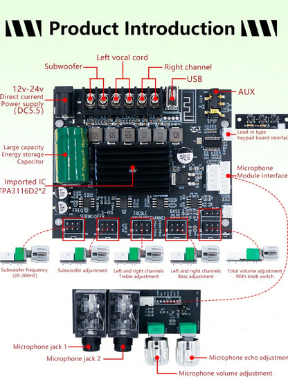 50W*50W*100W Car Power Amplifier Board- High Power Digital Audio Amplifier Module, 2.1 Channel Stereo With Bass And Treble Control