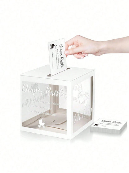 51pcs/Set Baby Shower Diaper Raffle Box Set- Transparent PVC Raffle Box, Includes "Diaper Raffle" Sign, Suitable For Baby Shower Celebration, Baby Shower Supplies, Party Voting Box, Diaper Box