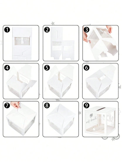 51pcs/Set Baby Shower Diaper Raffle Box Set- Transparent PVC Raffle Box, Includes "Diaper Raffle" Sign, Suitable For Baby Shower Celebration, Baby Shower Supplies, Party Voting Box, Diaper Box