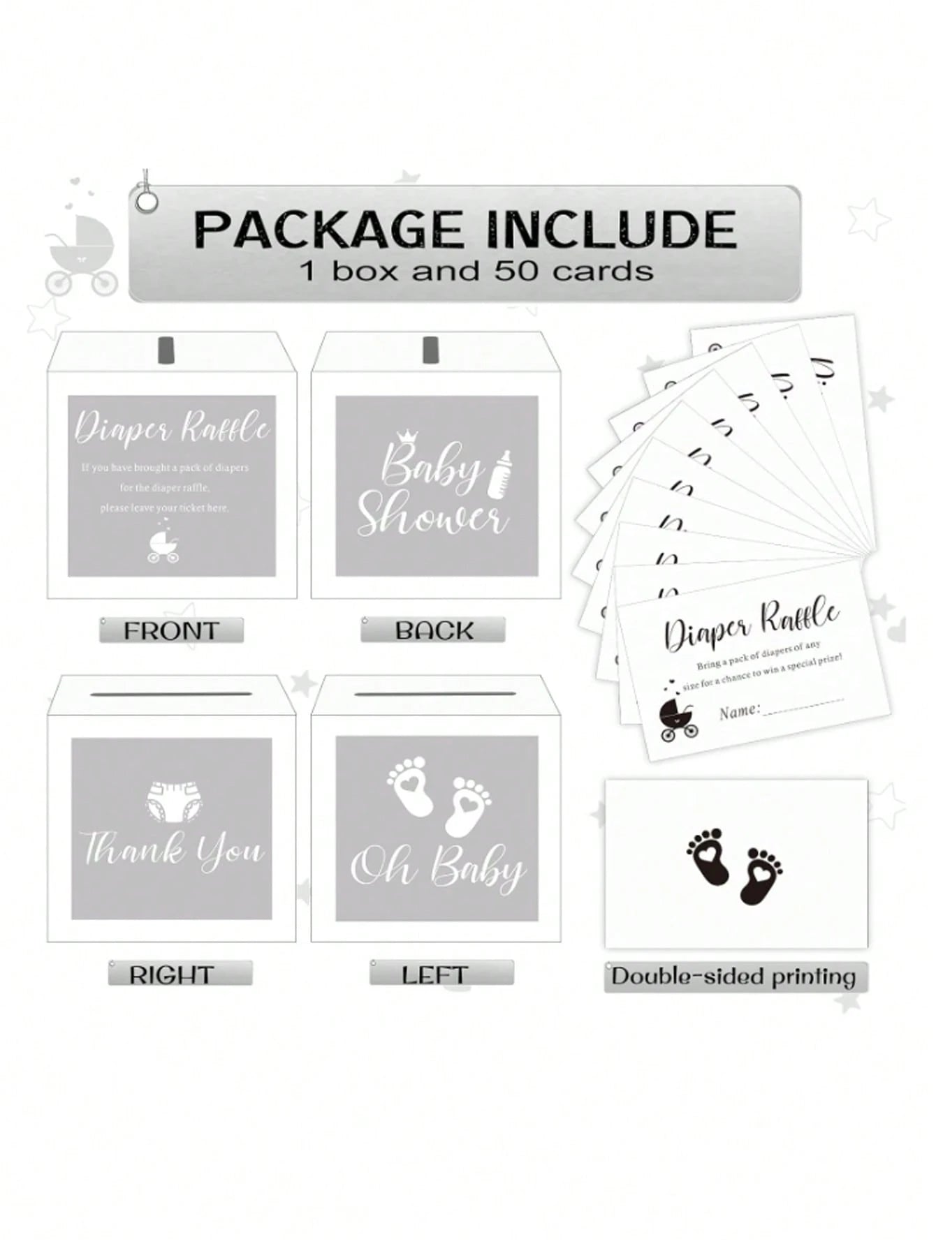51pcs/Set Baby Shower Diaper Raffle Box Set- Transparent PVC Raffle Box, Includes "Diaper Raffle" Sign, Suitable For Baby Shower Celebration, Baby Shower Supplies, Party Voting Box, Diaper Box