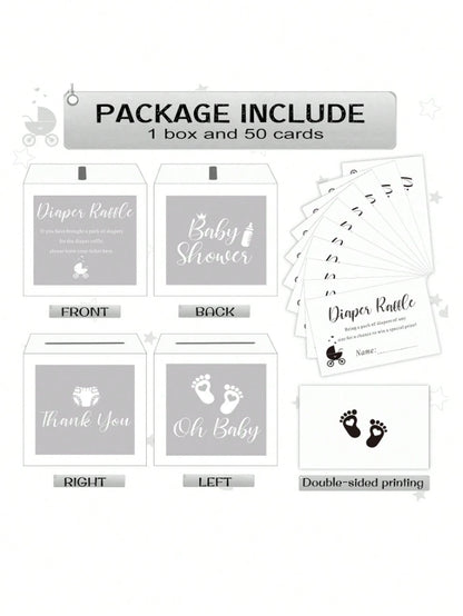 51pcs/Set Baby Shower Diaper Raffle Box Set- Transparent PVC Raffle Box, Includes "Diaper Raffle" Sign, Suitable For Baby Shower Celebration, Baby Shower Supplies, Party Voting Box, Diaper Box