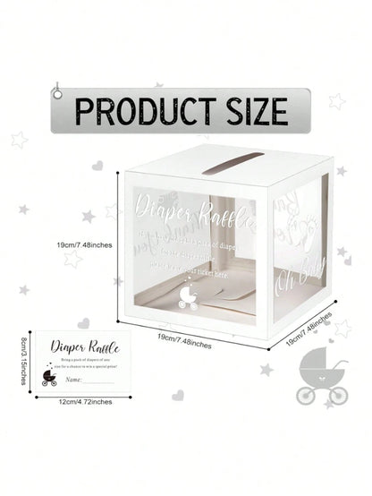 51pcs/Set Baby Shower Diaper Raffle Box Set- Transparent PVC Raffle Box, Includes "Diaper Raffle" Sign, Suitable For Baby Shower Celebration, Baby Shower Supplies, Party Voting Box, Diaper Box