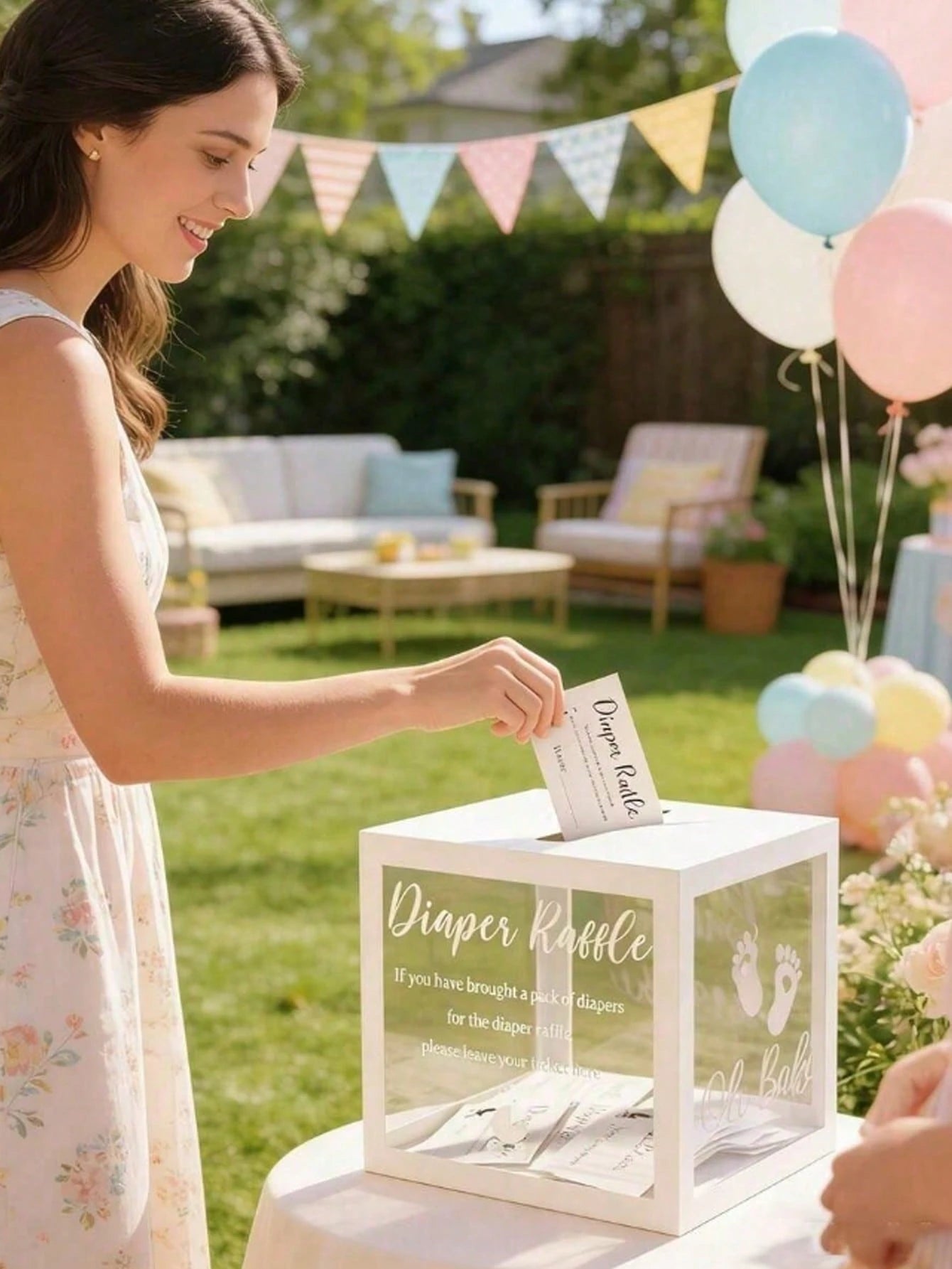 51pcs/Set Baby Shower Diaper Raffle Box Set- Transparent PVC Raffle Box, Includes "Diaper Raffle" Sign, Suitable For Baby Shower Celebration, Baby Shower Supplies, Party Voting Box, Diaper Box