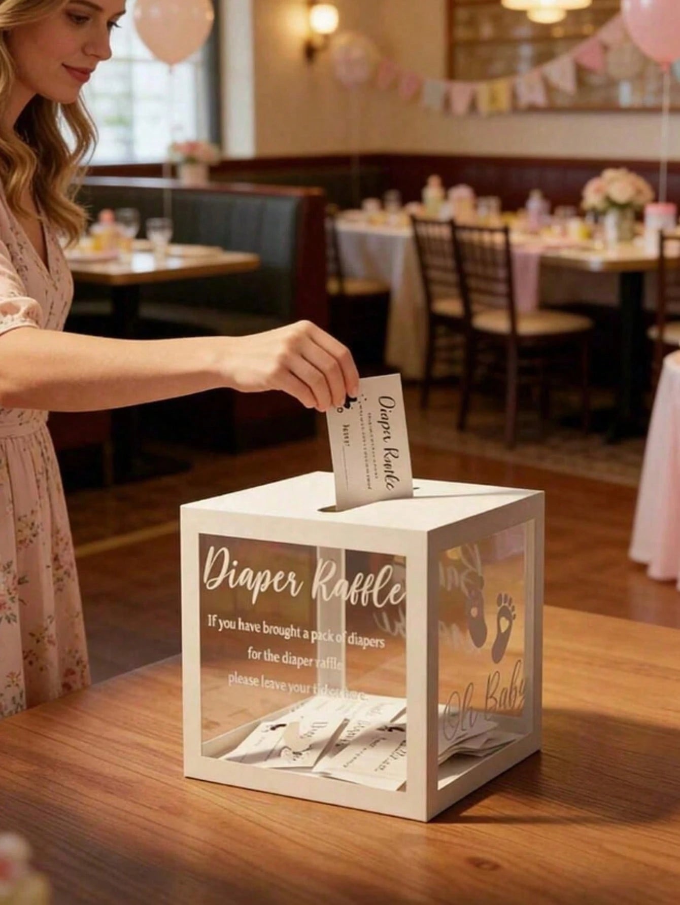 51pcs/Set Baby Shower Diaper Raffle Box Set- Transparent PVC Raffle Box, Includes "Diaper Raffle" Sign, Suitable For Baby Shower Celebration, Baby Shower Supplies, Party Voting Box, Diaper Box