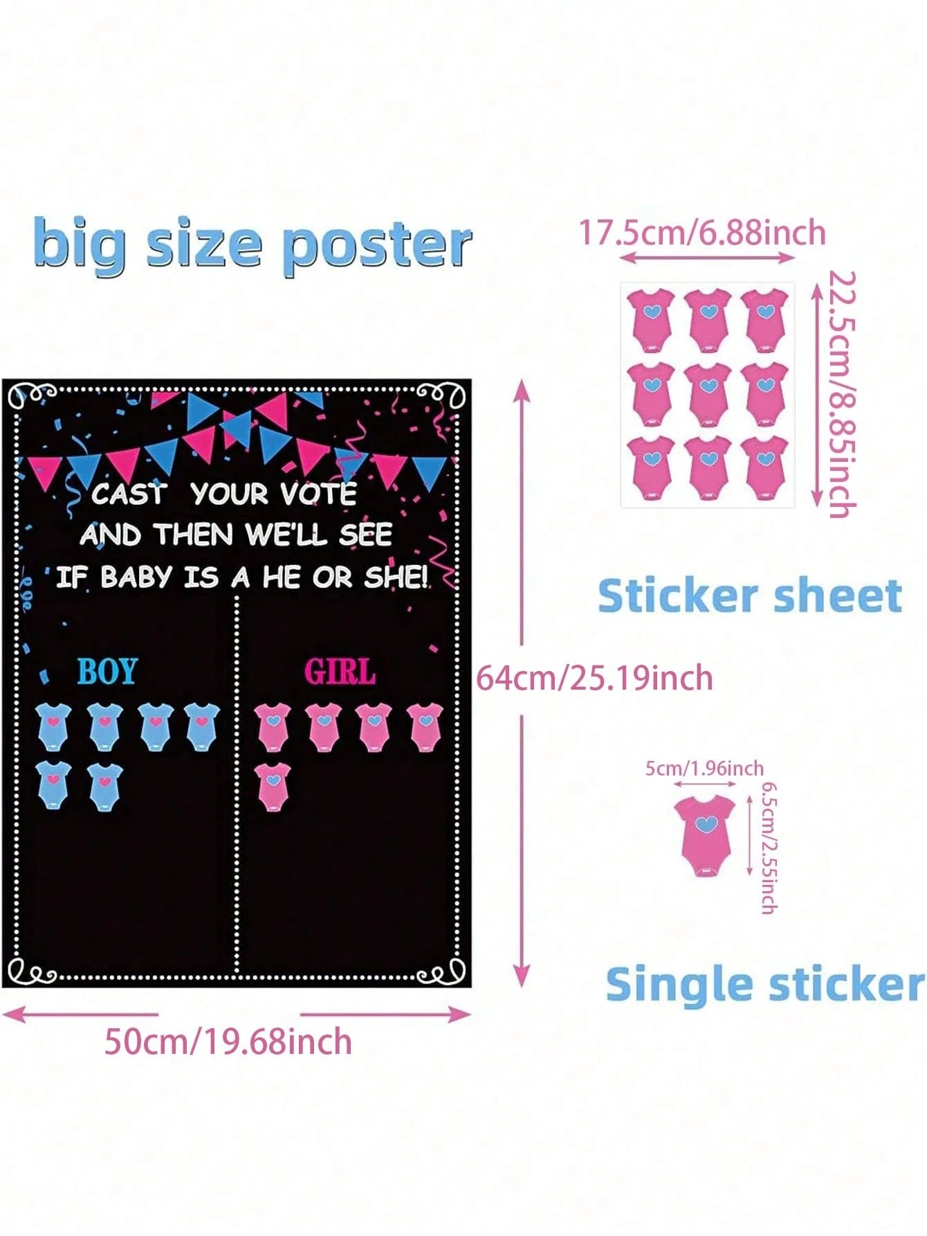 54pcs Gender Reveal Party Decorations- Gender Reveal Voting Game, Gender Reveal Ideas, Boy Or Girl, Baby Shower Party Games, Gender Reveal Voting Party Supplies, Gender Reveal Decorations, Baby Showe