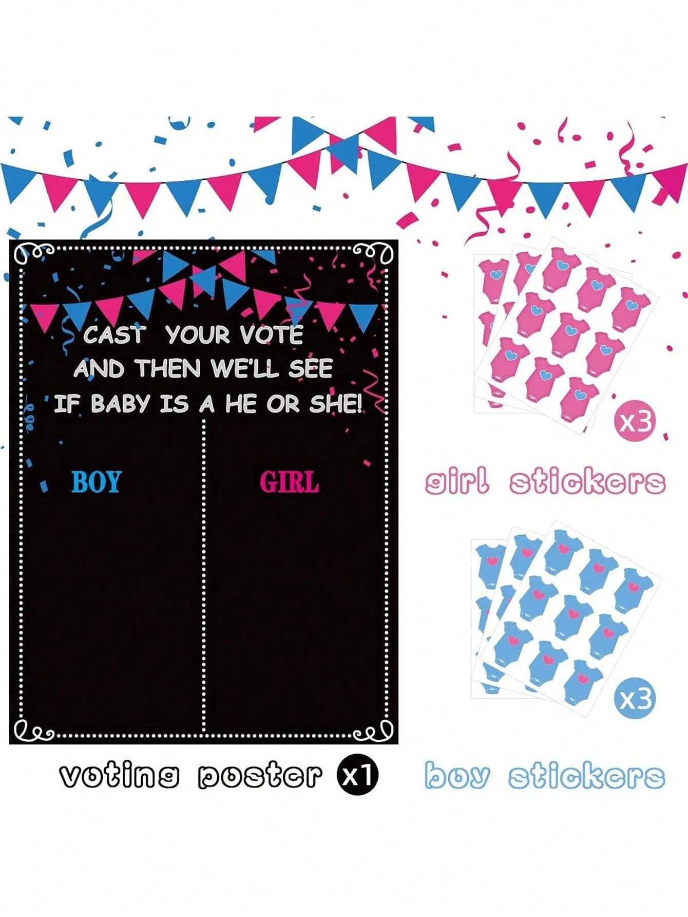54pcs Gender Reveal Party Decorations- Gender Reveal Voting Game, Gender Reveal Ideas, Boy Or Girl, Baby Shower Party Games, Gender Reveal Voting Party Supplies, Gender Reveal Decorations, Baby Showe