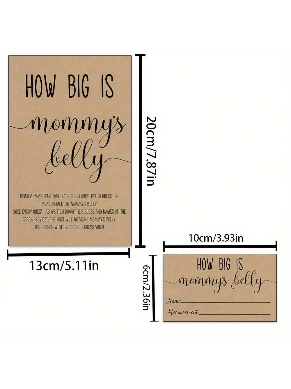 54pcs How Big Is Mommy's Belly? Gender Neutral Baby Shower Game Kit Includes Standing Sign, 50 Trivia Cards, 3 Measuring Tapes And 1 Game Board. Fun Party Activity, Shower Game