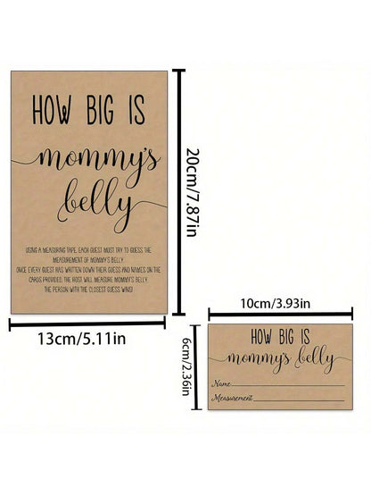 54pcs How Big Is Mommy's Belly? Gender Neutral Baby Shower Game Kit Includes Standing Sign, 50 Trivia Cards, 3 Measuring Tapes And 1 Game Board. Fun Party Activity, Shower Game
