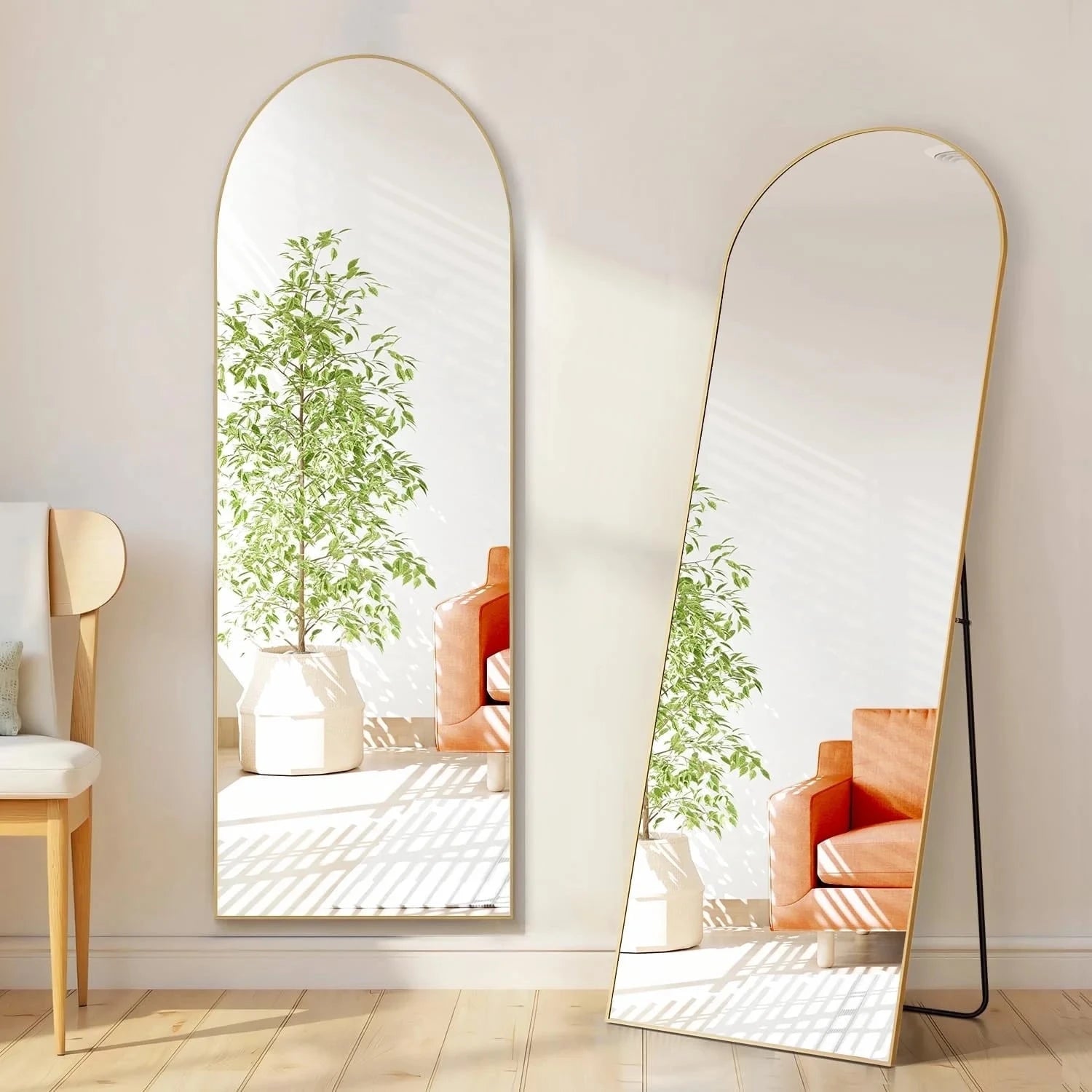 59"X16" Arched Full Length Mirror Freestading Full Body Floor Mirror, Gold