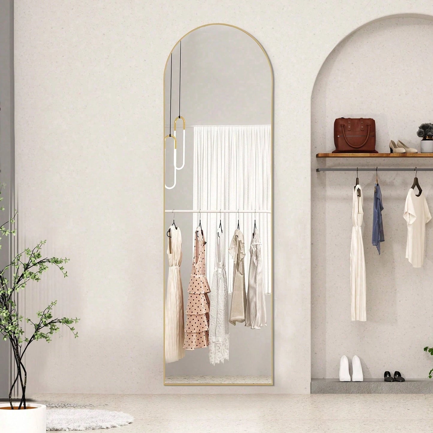 59"X16" Arched Full Length Mirror Freestading Full Body Floor Mirror, Gold