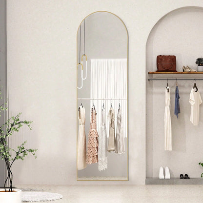 59"X16" Arched Full Length Mirror Freestading Full Body Floor Mirror, Gold