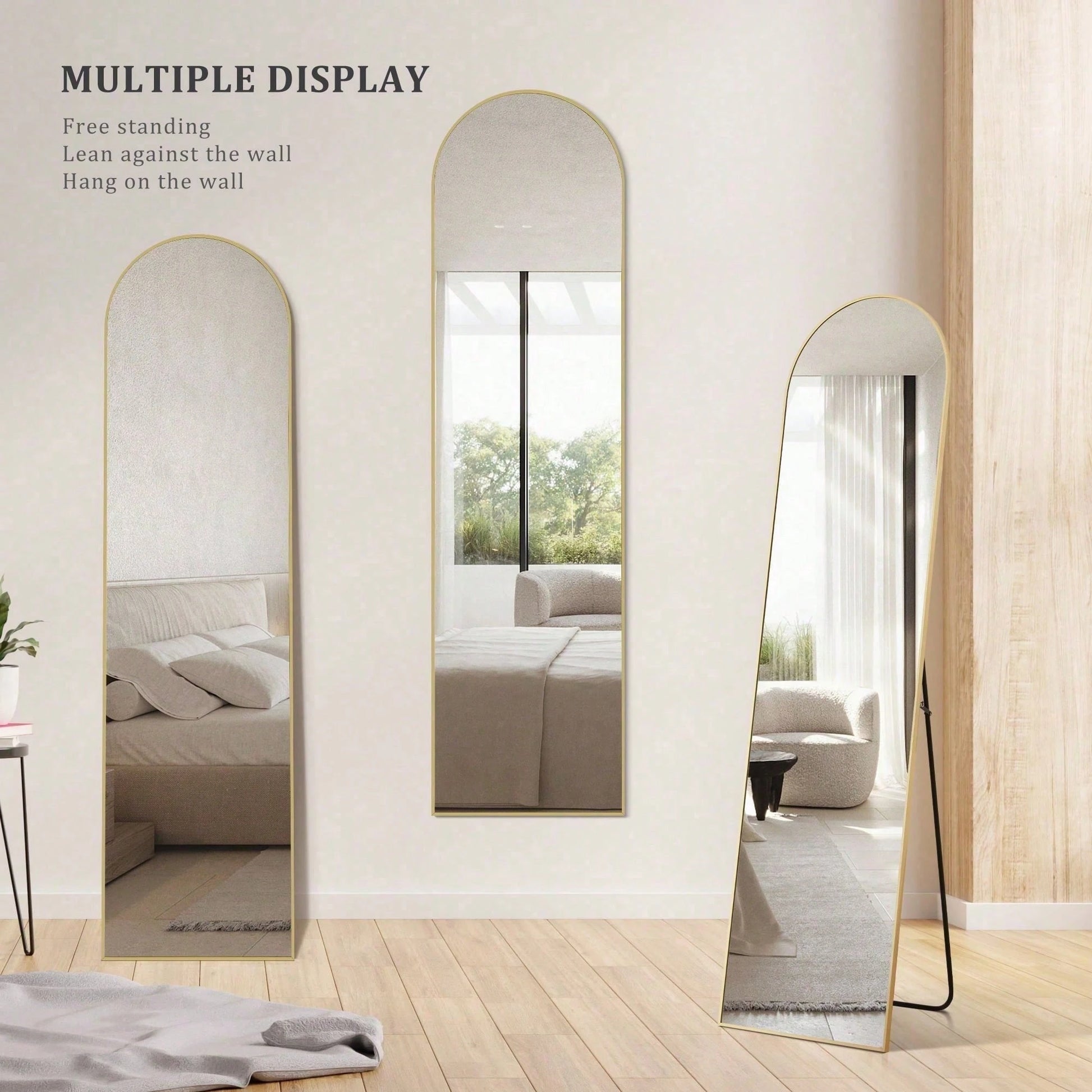 59"X16" Arched Full Length Mirror Freestading Full Body Floor Mirror, Gold