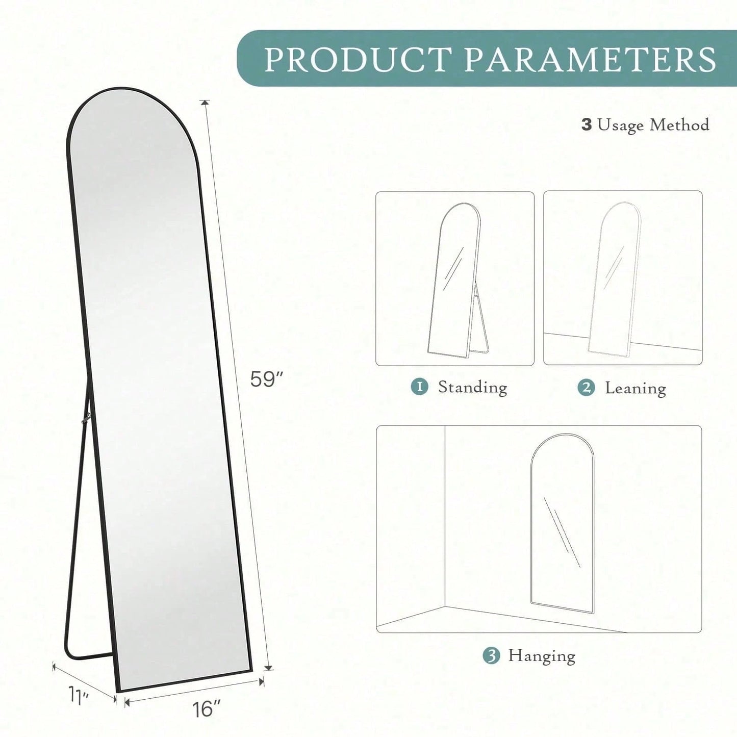 59"X16" Arched Full Length Mirror Freestading Full Body Floor Mirror, Gold