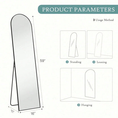 59"X16" Arched Full Length Mirror Freestading Full Body Floor Mirror, Gold