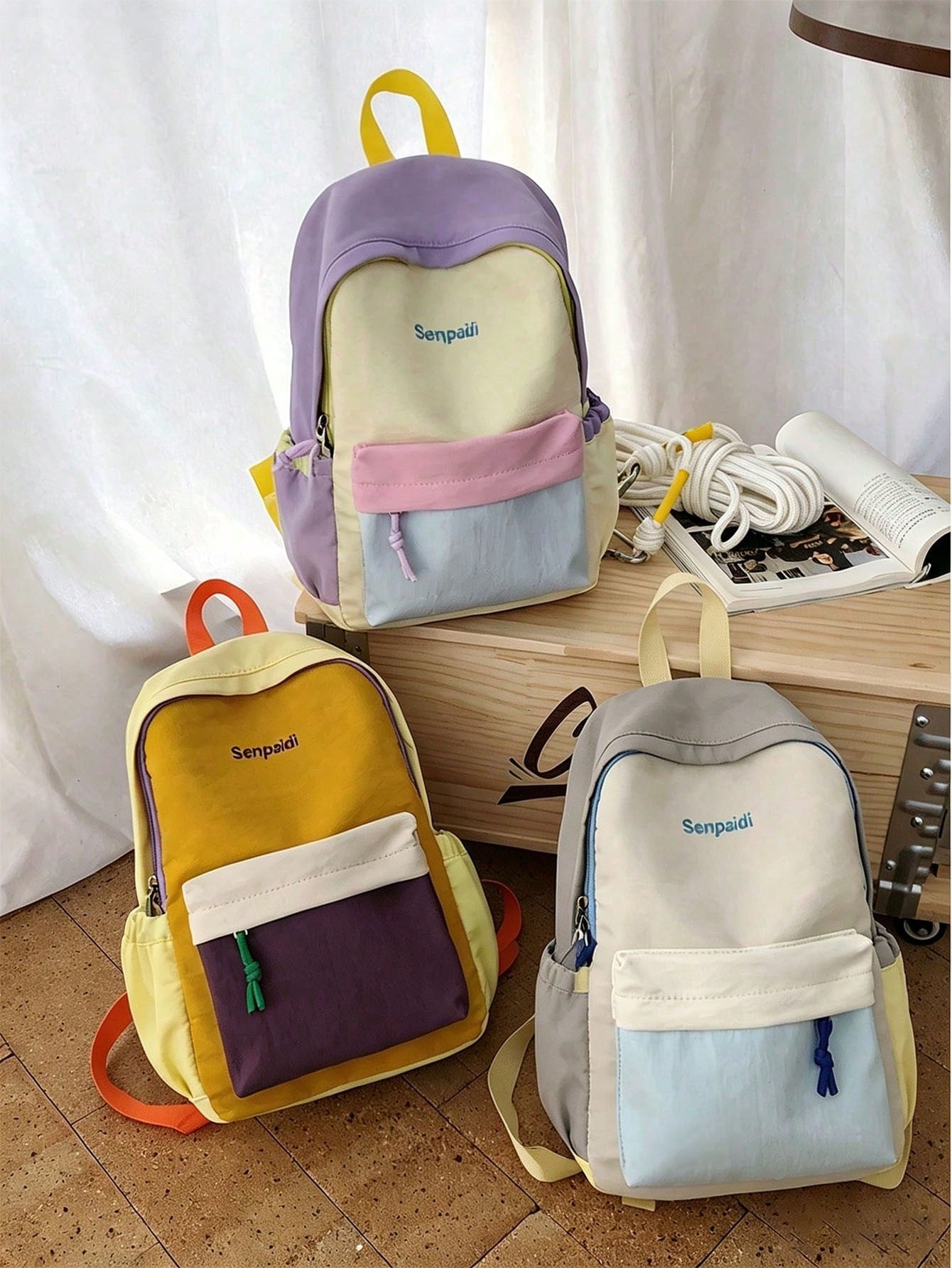 5pcs/1pc Practical Colorblock Backpack, Easy-Access Soft Daily Use Bag, Suitable For Adults, Elegant Student Bag, Sports Outdoor Travel Backpack, Casual School Bag, Neat Office Document Storage Tool