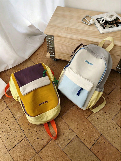 5pcs/1pc Practical Colorblock Backpack, Easy-Access Soft Daily Use Bag, Suitable For Adults, Elegant Student Bag, Sports Outdoor Travel Backpack, Casual School Bag, Neat Office Document Storage Tool