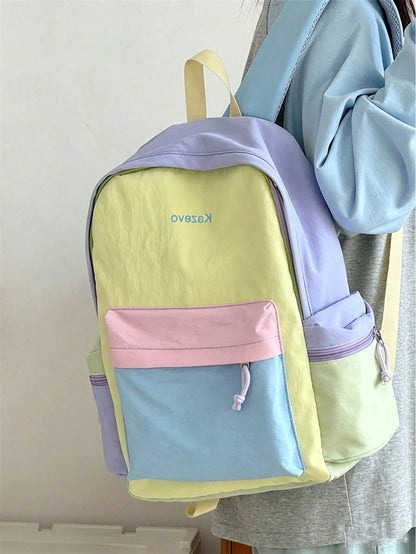 5pcs/1pc Practical Colorblock Backpack, Easy-Access Soft Daily Use Bag, Suitable For Adults, Elegant Student Bag, Sports Outdoor Travel Backpack, Casual School Bag, Neat Office Document Storage Tool