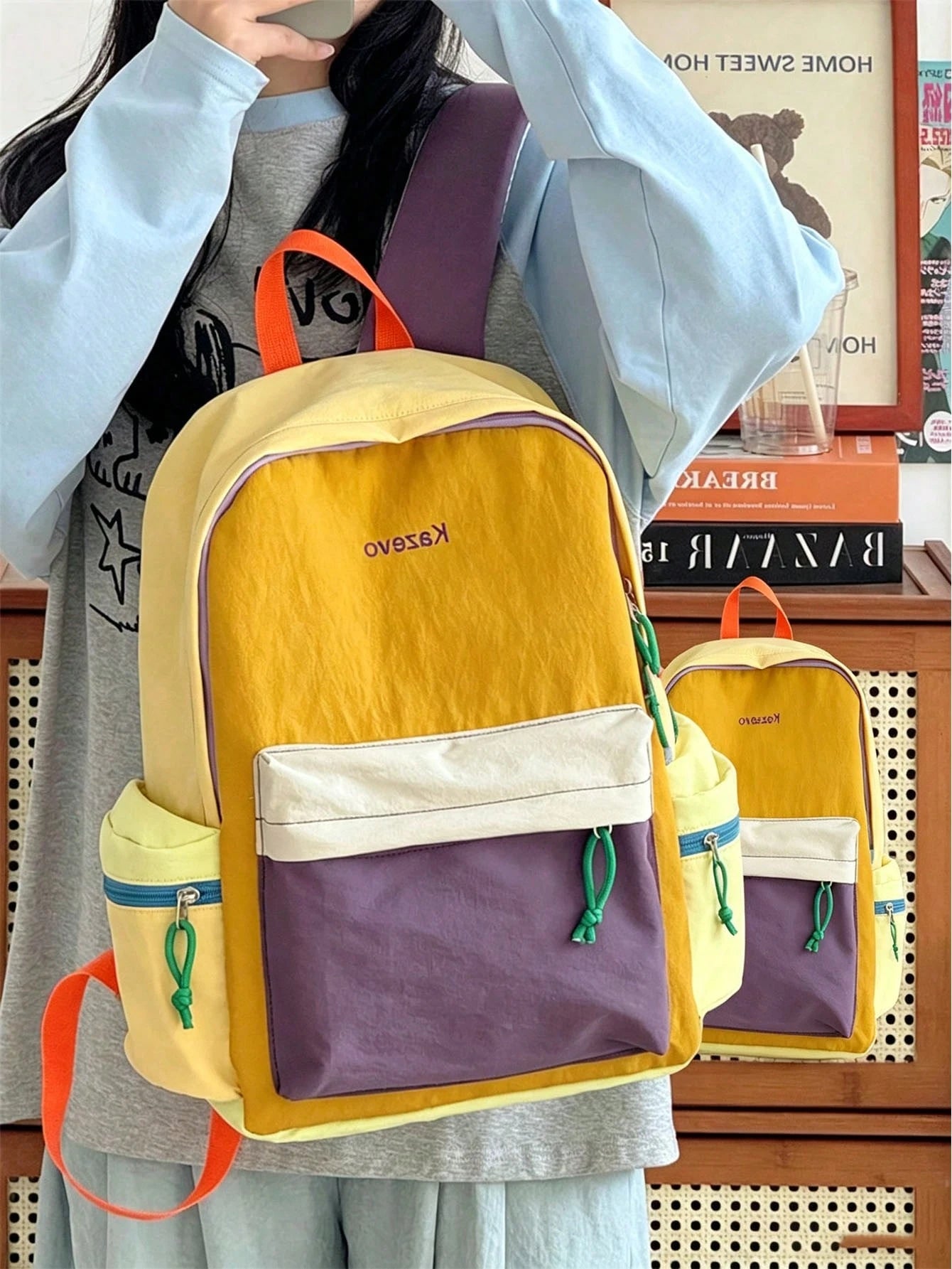 5pcs/1pc Practical Colorblock Backpack, Easy-Access Soft Daily Use Bag, Suitable For Adults, Elegant Student Bag, Sports Outdoor Travel Backpack, Casual School Bag, Neat Office Document Storage Tool