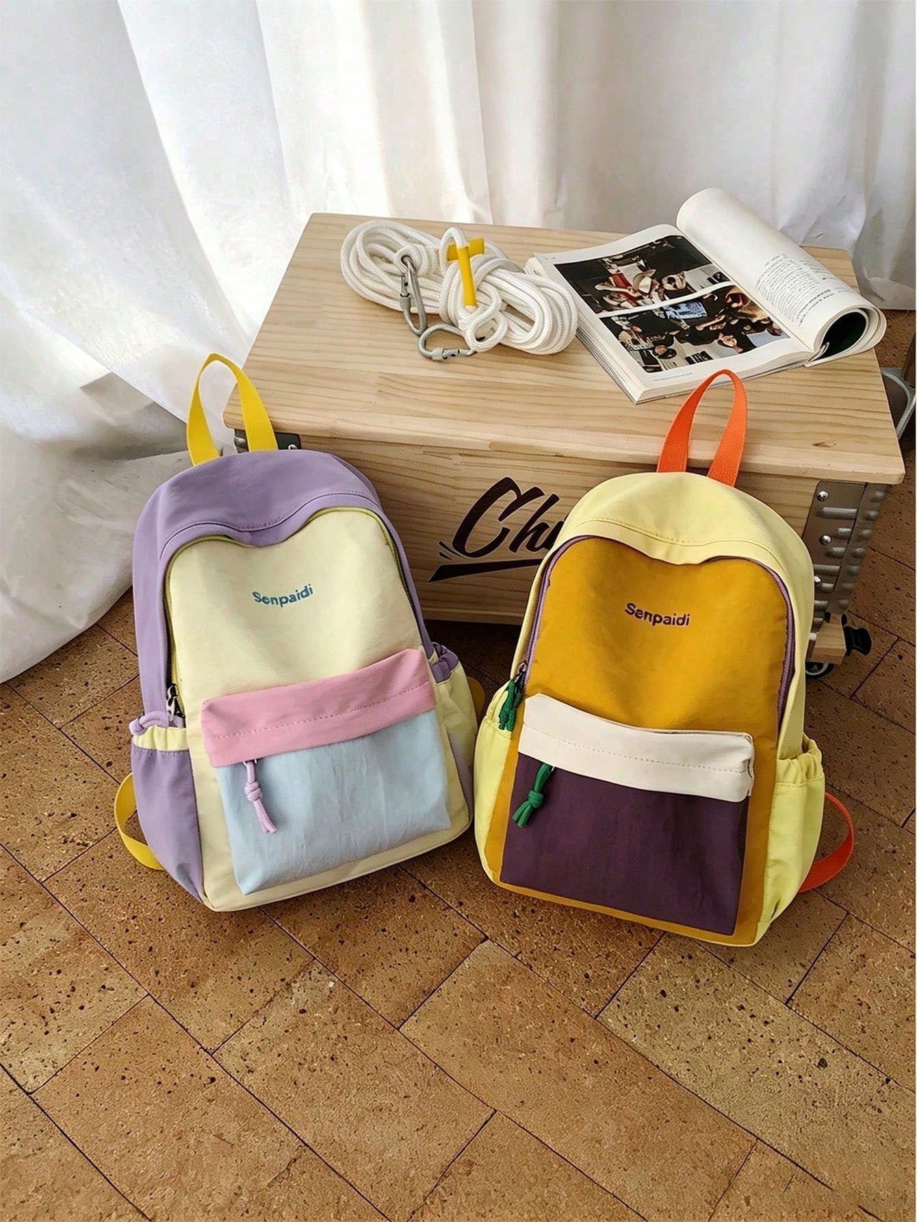 5pcs/1pc Practical Colorblock Backpack, Easy-Access Soft Daily Use Bag, Suitable For Adults, Elegant Student Bag, Sports Outdoor Travel Backpack, Casual School Bag, Neat Office Document Storage Tool