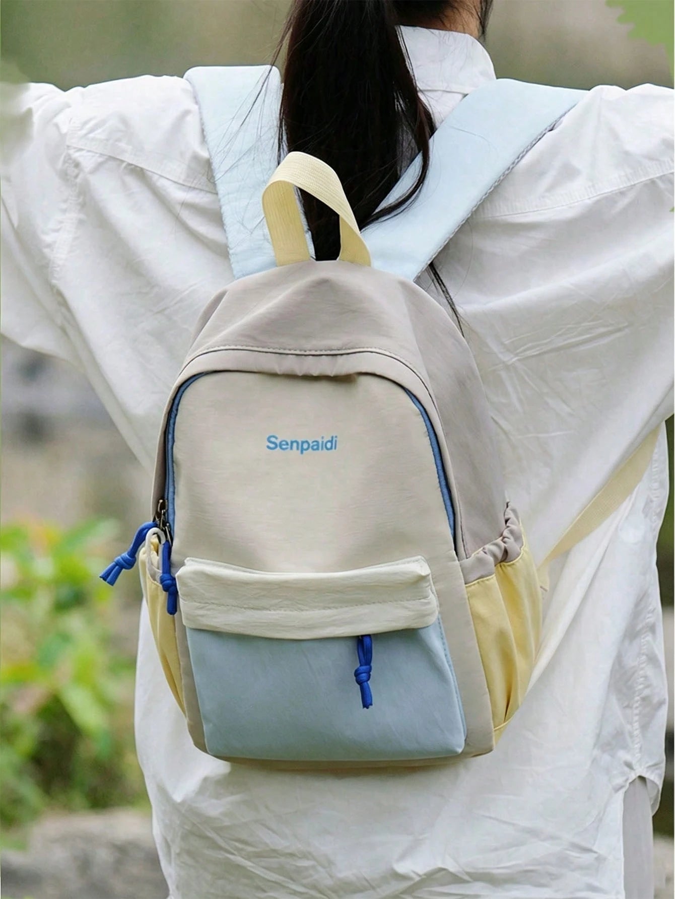 5pcs/1pc Practical Colorblock Backpack, Easy-Access Soft Daily Use Bag, Suitable For Adults, Elegant Student Bag, Sports Outdoor Travel Backpack, Casual School Bag, Neat Office Document Storage Tool
