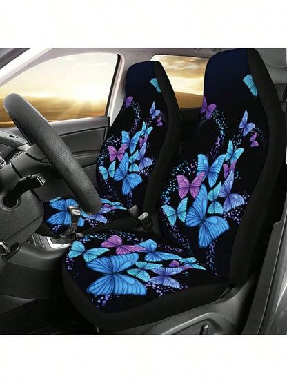 5pcs Car Seat Covers, Blue Butterfly Print, Car Interior Decor, Cushion Cover, Suitable For SUV & Sedan, Universal Fit, Breathable, Anti-Dust, Car Accessories, Suitable For Ladies & Gentlemen, All Sea