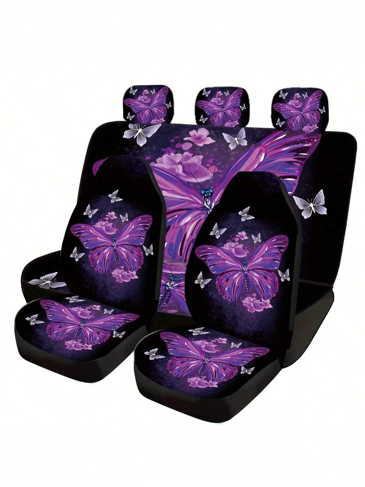 5pcs Car Seat Covers, Blue Butterfly Print, Car Interior Decor, Cushion Cover, Suitable For SUV & Sedan, Universal Fit, Breathable, Anti-Dust, Car Accessories, Suitable For Ladies & Gentlemen, All Sea