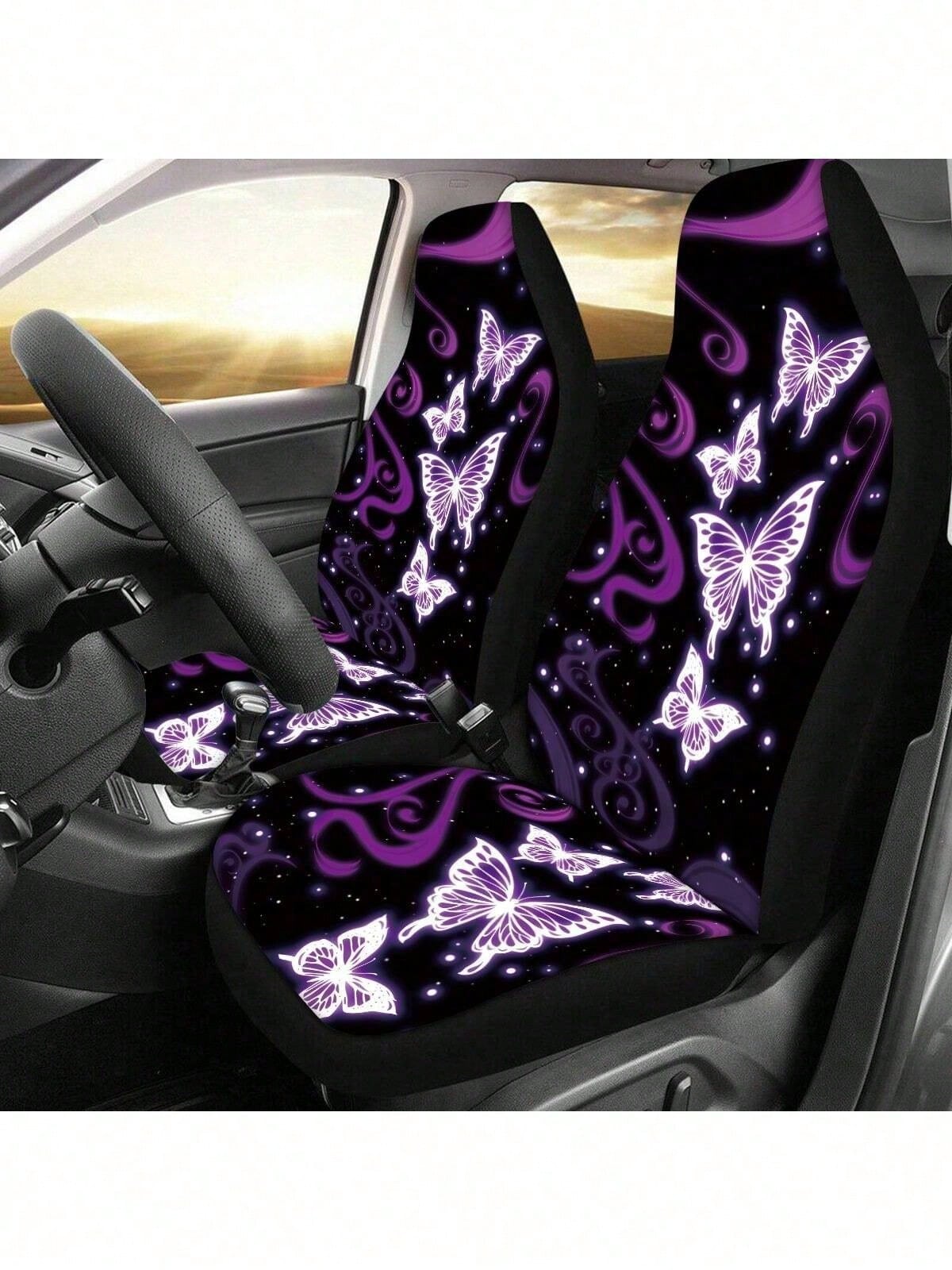 5pcs Car Seat Covers, Blue Butterfly Print, Car Interior Decor, Cushion Cover, Suitable For SUV & Sedan, Universal Fit, Breathable, Anti-Dust, Car Accessories, Suitable For Ladies & Gentlemen, All Sea