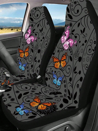 5pcs Car Seat Covers, Blue Butterfly Print, Car Interior Decor, Cushion Cover, Suitable For SUV & Sedan, Universal Fit, Breathable, Anti-Dust, Car Accessories, Suitable For Ladies & Gentlemen, All Sea