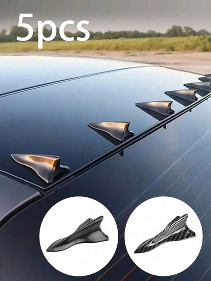 5pcs Carbon Fiber Black Shark Fin Car Roof Decorative Pieces, Fashionable Bumper Decor, Enhance Exterior Appearance, Auto Accessories