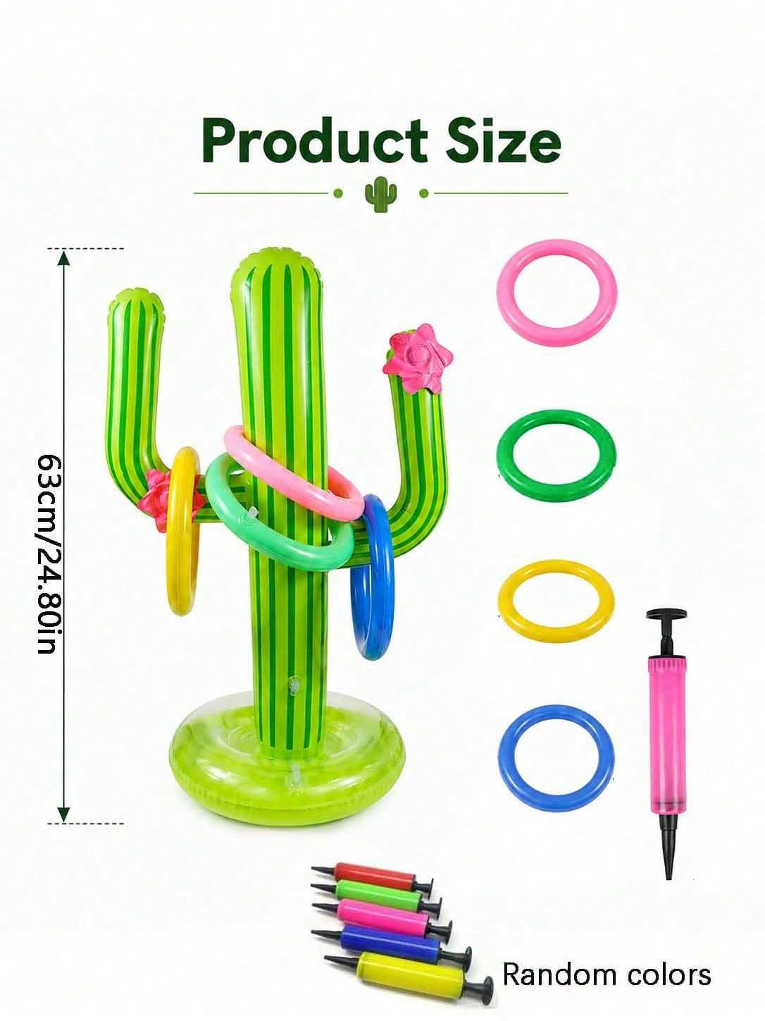 5pcs Inflatable Cactus Ring Toss Game Set, Target Throw Floating Swim Ring Toss, Includes Cactus And 4 Rings, Party Accessories, Hawaiian Pool Beach Party Decorations
