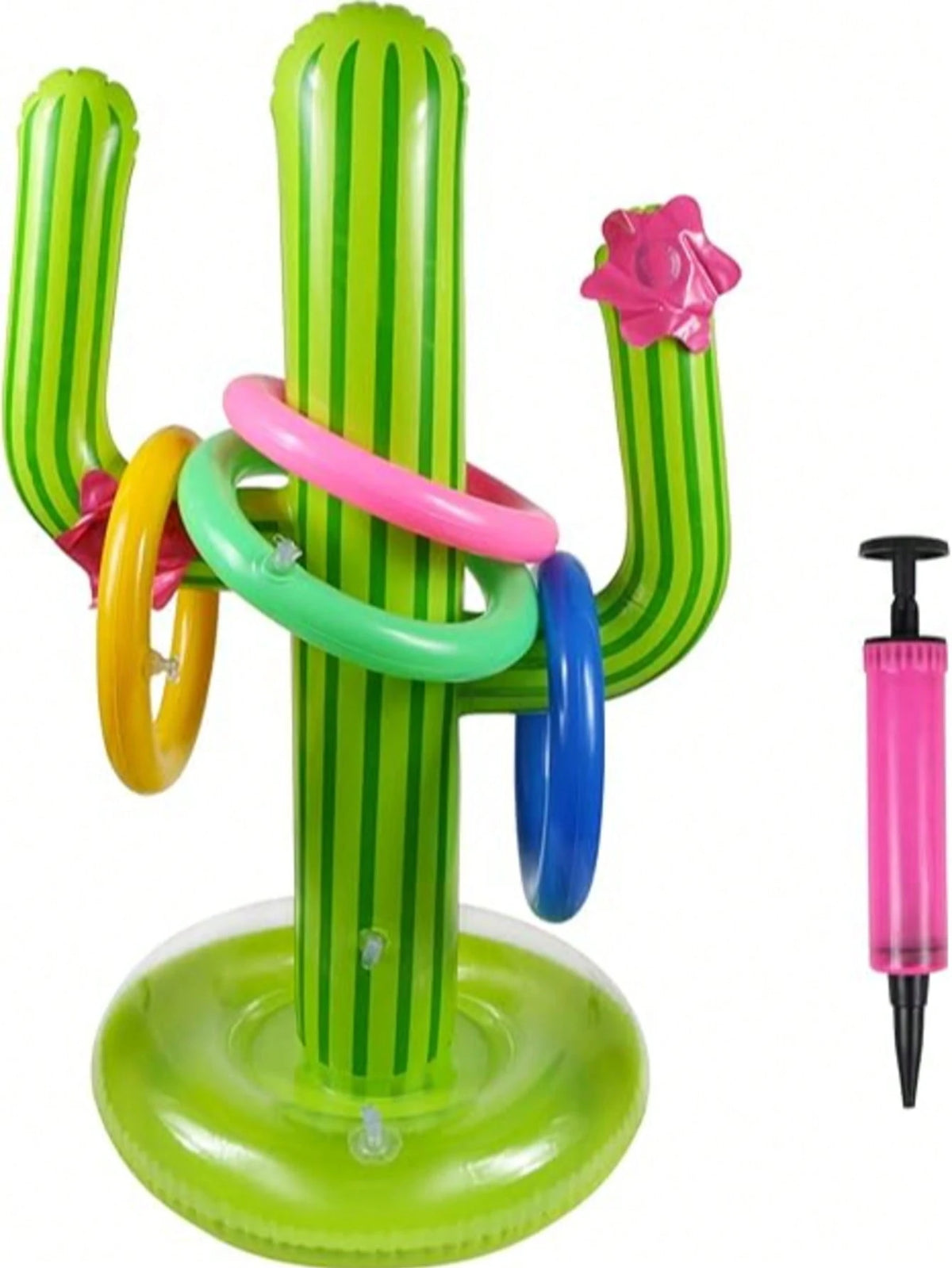 5pcs Inflatable Cactus Ring Toss Game Set, Target Throw Floating Swim Ring Toss, Includes Cactus And 4 Rings, Party Accessories, Hawaiian Pool Beach Party Decorations