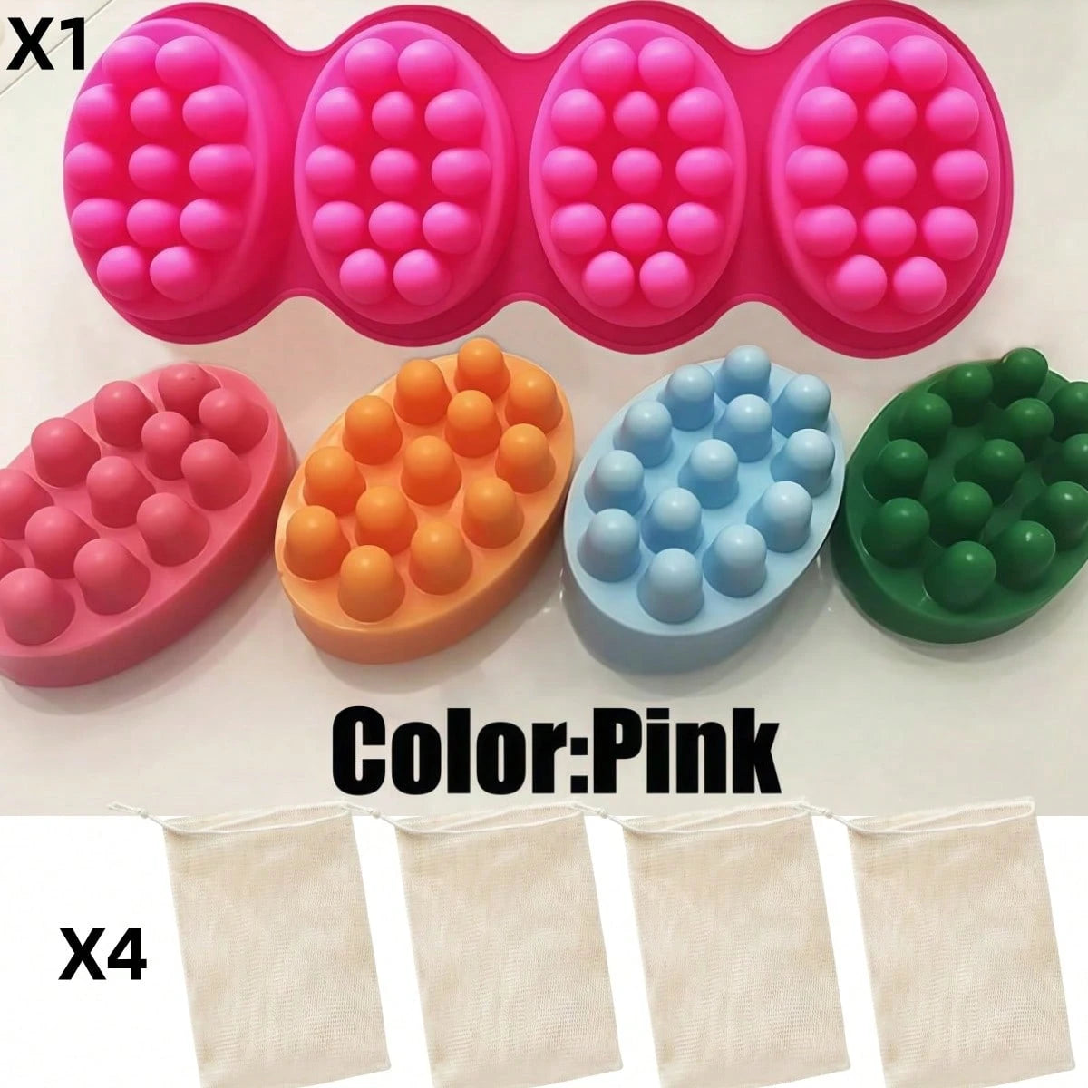 5PCS Massage Soap Mold Set, 4 Cavities Silicone Soap Mold For Soap Making, Lotion Bars Molding Soap Making Tool Supplies, Handmade Hair Brush Shampoo Bar Molds